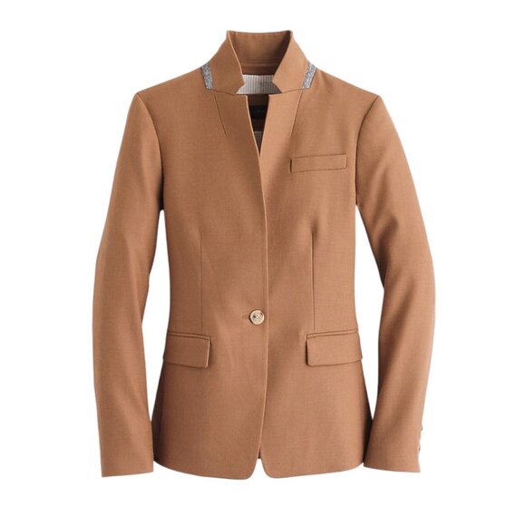 J. Crew Women's 14 Regent blazer in wool flannel Camel Tan Blazer B0323 - NWT - Picture 1 of 12